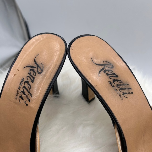 Renetti Women Luna Black and Tan Leather Pointed Toe Mules Heels Shoes Size 6.5M - Picture 10 of 11
